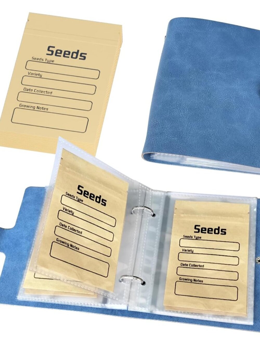 Seed Organizer Storage Binder with 50 PCS Resealable Seed Envelopes, Blue